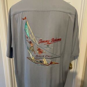 Tommy Bahama blue “Sails Call” Shirt with Colorful Embroidery